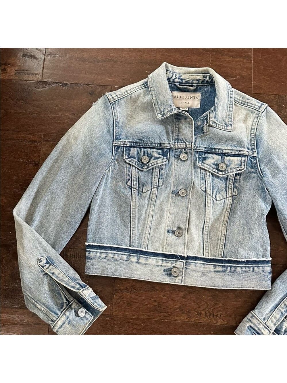 ALLSAINTS Distressed Denim Jacket Blue size-Small EUC - Picture 6 of 15